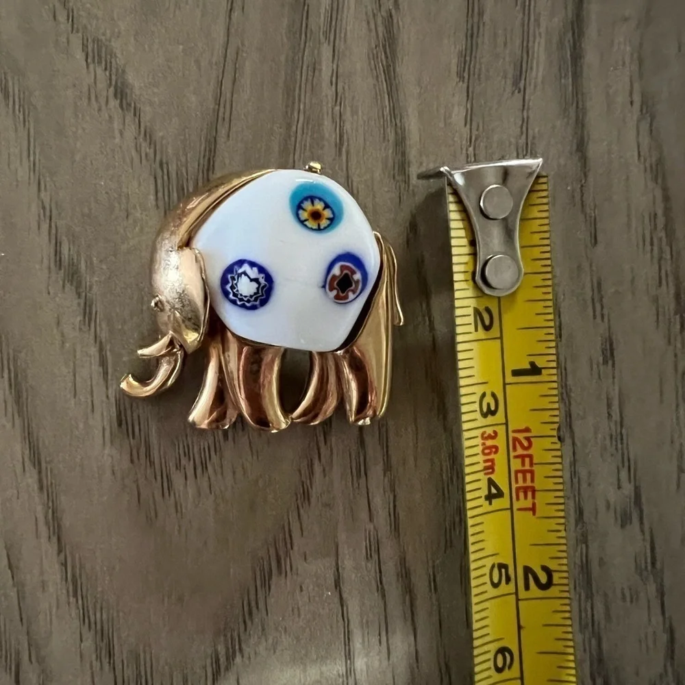 Vintage Eisenberg White Millefiori Glass Elephant Brooch